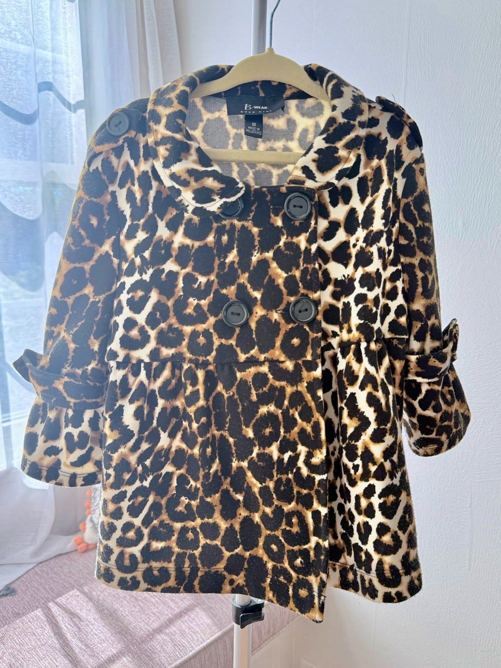 Bwear Kids Leopard Print Double-Breasted Pea Coat in Brown and Black Size M
